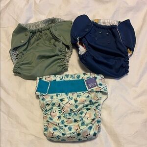 Reusable Cloth Diaper Set - Navy, Olive, and sloth print